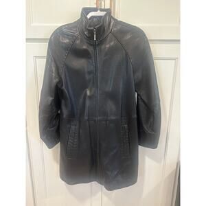 Worthington Genuine Lambskin Leather Long Coat Black Jacket Womens medium VGUC